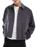 [ASOS DESIGN] ASOS DESIGN oversized cord harrington jacket with pockets in grey M GREY