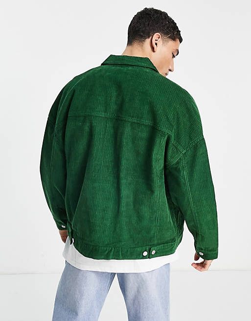 Men oversized cord jacket in dark green 