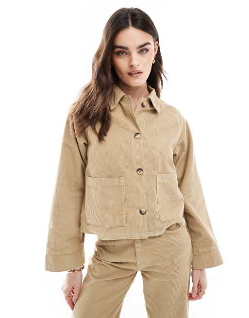 ASOS DESIGN oversized cord jacket with pockets in stone ASOS