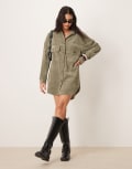 [ASOS DESIGN] ASOS DESIGN oversized cord shirt dress in khaki-Green 16 Khaki