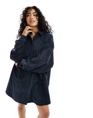 Part Two Eyvors Zip Down Long Sleeve Cord Shirt Dress Black (Longer)
