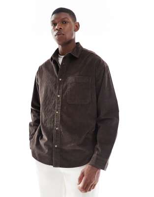 Asos Design Oversized Cord Shirt In Brown