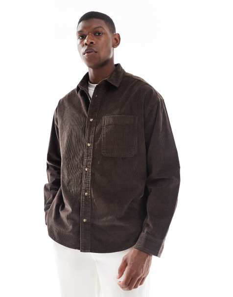 ASOS DESIGN oversized cord shirt in brown - view 1
