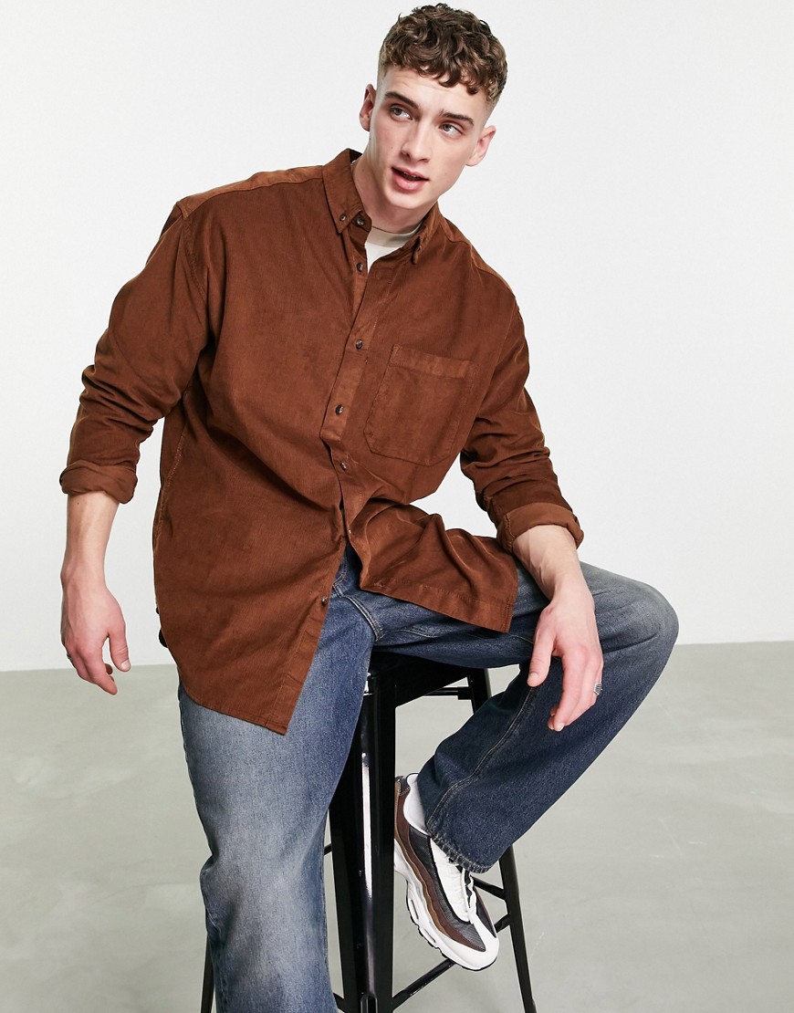 ASOS DESIGN oversized cord shirt in brown