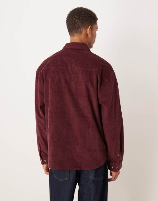 ASOS DESIGN oversized cord shirt in burgundy, 3 of 5
