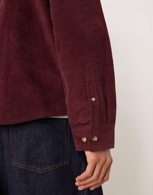 ASOS DESIGN oversized cord shirt in burgundy, 4 of 5