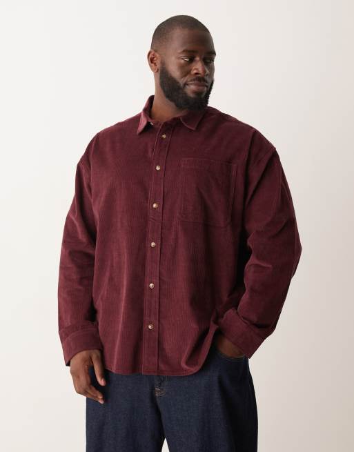 ASOS DESIGN oversized cord shirt in burgundy, 5 of 5