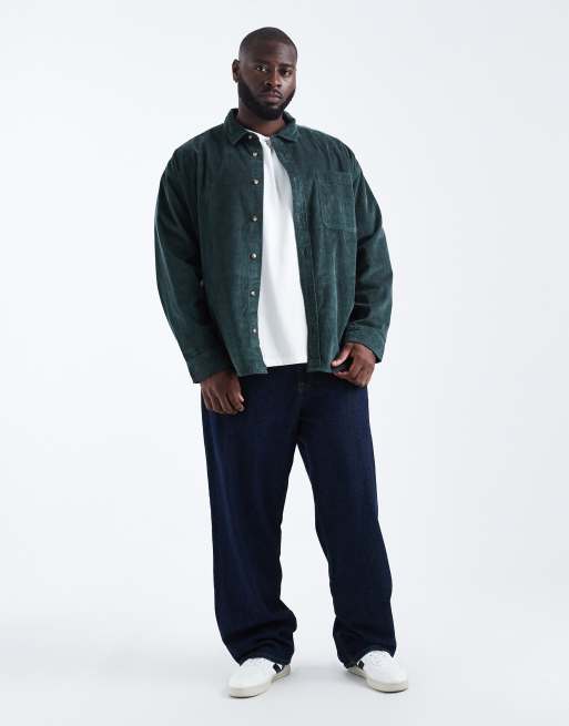ASOS DESIGN oversized cord shirt in dark green