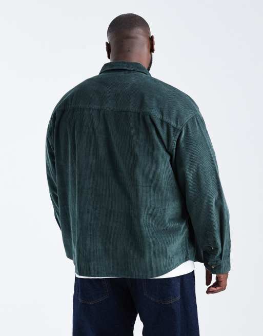 ASOS DESIGN oversized cord shirt in dark green