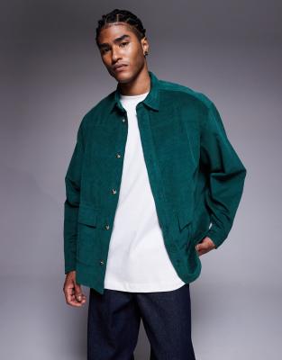 Asos Design Oversized Cord Shirt In Green