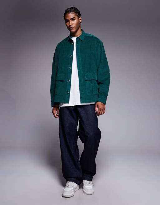 ASOS DESIGN oversized cord shirt in green, 2 of 5
