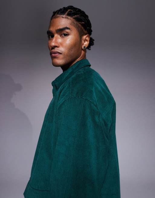 ASOS DESIGN oversized cord shirt in green, 4 of 5