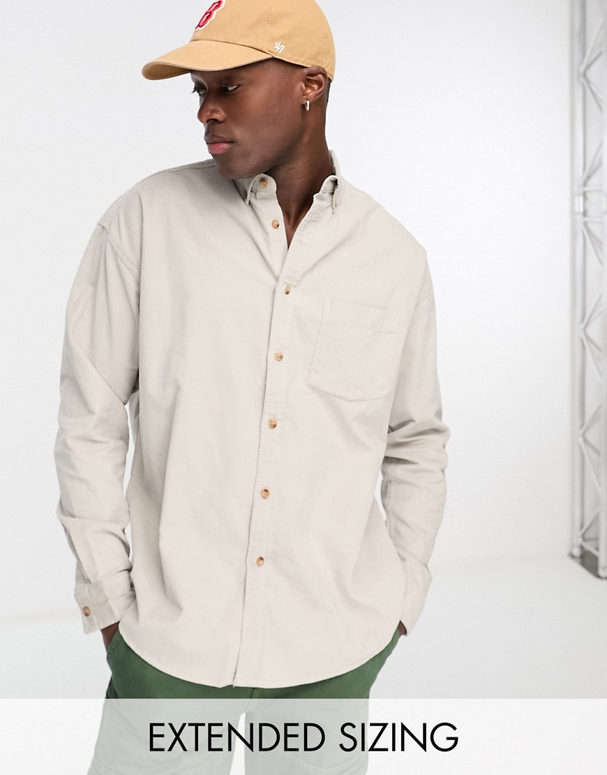 ASOS DESIGN oversized cord shirt in stone grey-Neutral