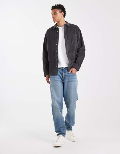 ASOS DESIGN oversized cord shirt in washed black, 2 of 6