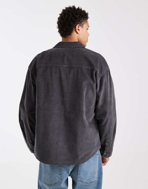 ASOS DESIGN oversized cord shirt in washed black, 3 of 6