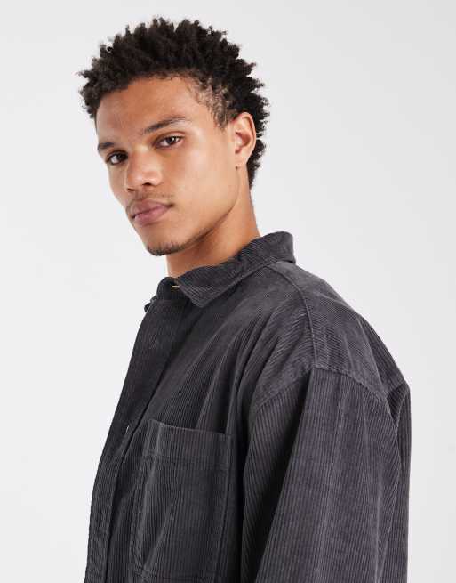 ASOS DESIGN oversized cord shirt in washed black, 4 of 6