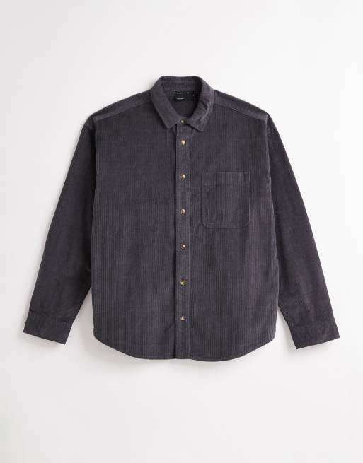 ASOS DESIGN oversized cord shirt in washed black, 6 of 6