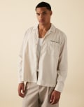 [ASOS DESIGN] ASOS DESIGN oversized cord shirt with chest embroidery in cream-Neutral S CREAM