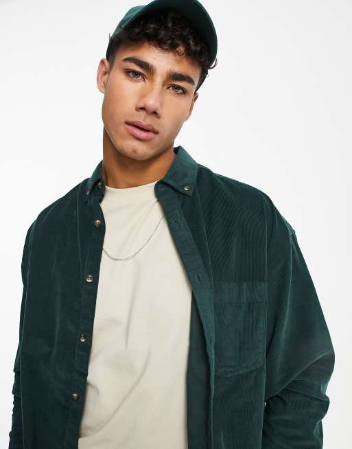 ASOS DESIGN - Oversized corduroy overhemd in jaren 90 stijl in flessengroen 