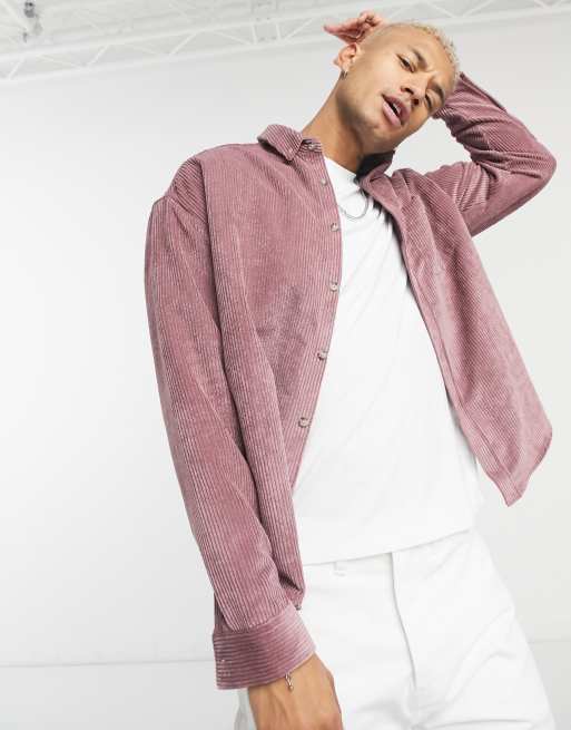 ASOS DESIGN - Oversized corduroy overhemd in jaren 90-stijl in mauve