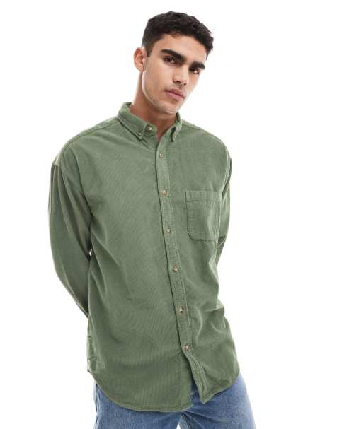 ASOS DESIGN - Oversized corduroy overhemd in jaren '90-stijl in saliegroen - view 1
