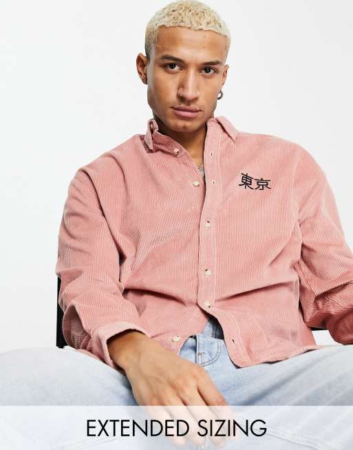 ASOS DESIGN - Oversized corduroy overhemd in jaren 90 stijl met borduursel op de borst