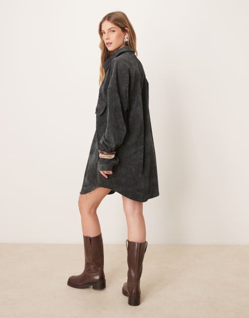 ASOS DESIGN oversized corduroy shirt dress in washed black | ASOS