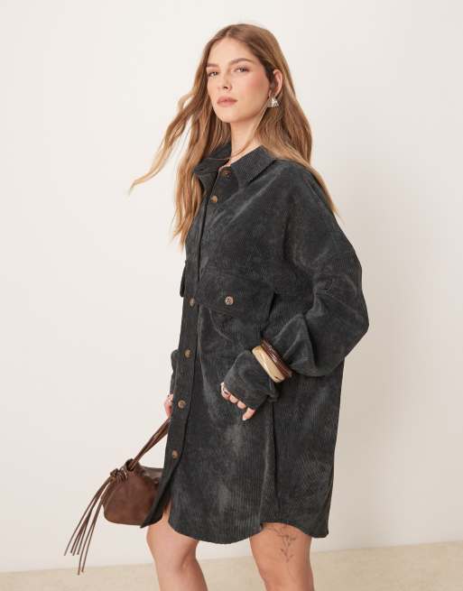 black corduroy shirt dress Black Cord Finchley Midi Shirt Dress
