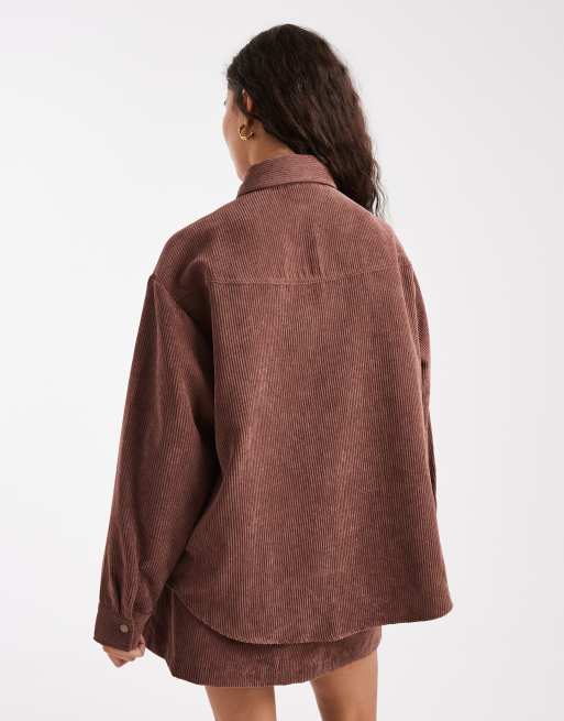 ASOS DESIGN oversized corduroy shirt in brown (part of a set), 3 of 4
