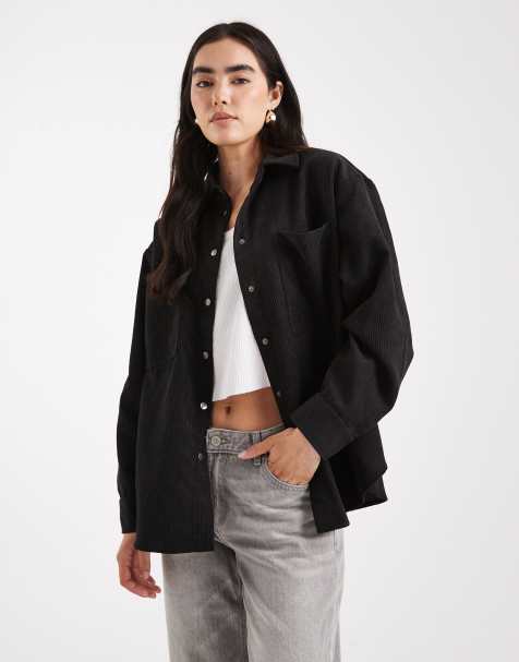 ASOS DESIGN oversized corduroy shirt in washed black - view 1