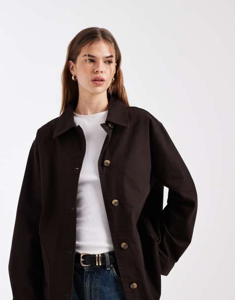 ASOS DESIGN oversized cotton harrington jacket in chocolate - view 1