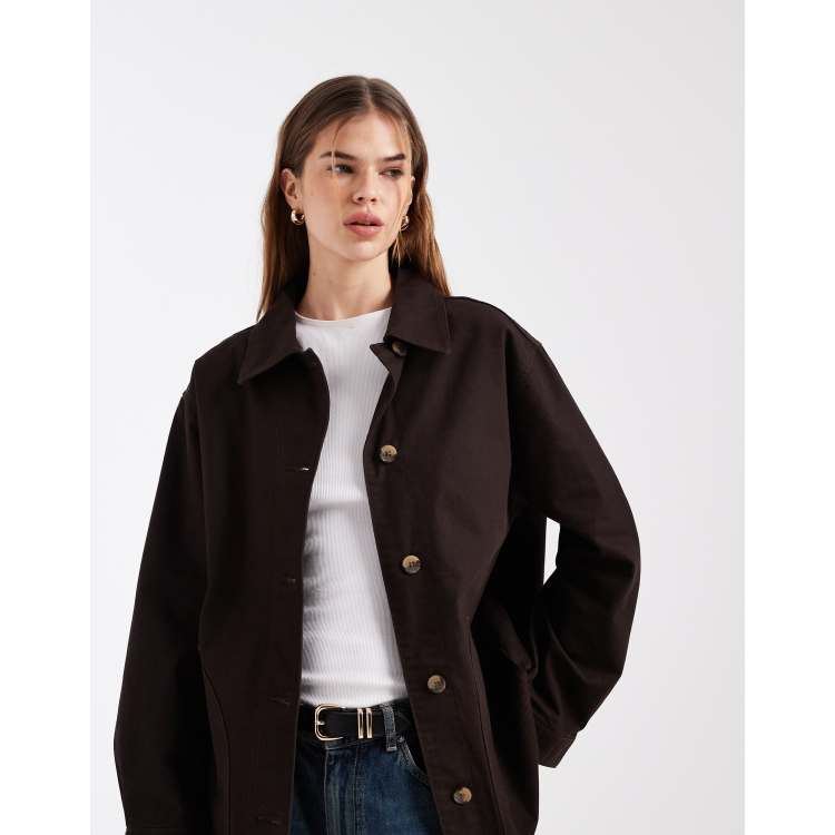 ASOS DESIGN oversized cotton Harrington jacket in chocolate | ASOS