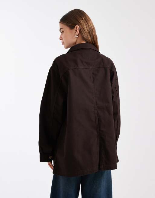 ASOS DESIGN oversized cotton Harrington jacket in chocolate, 3 of 4
