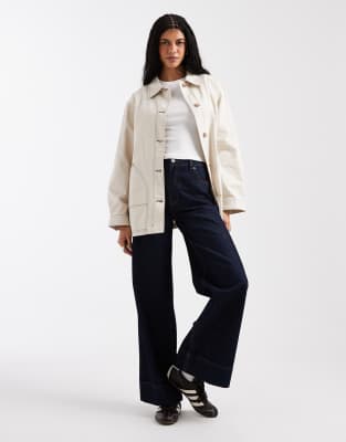 Asos Design Oversized Cotton Harrington Jacket In Neutral