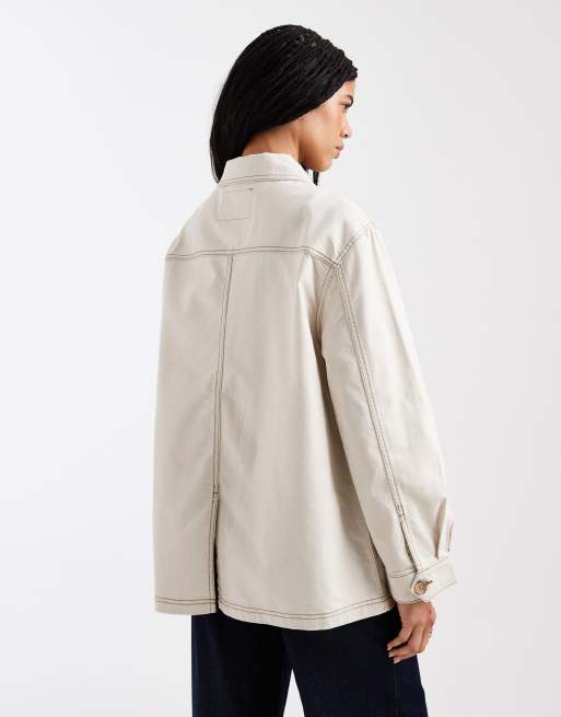 ASOS DESIGN oversized cotton harrington jacket in oatmeal, 3 of 4