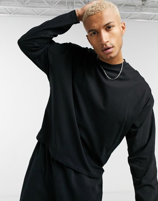 ASOS DESIGN oversized cotton long sleeve t-shirt in black - BLACK