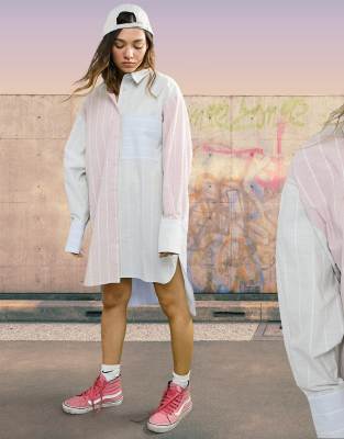 pastel stripe shirt dress