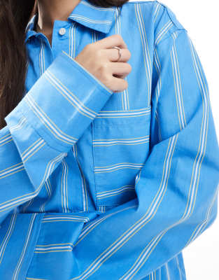 Asos Design Oversized Cotton Poplin Shirt With Contrast Stripe Details-blue In Blue
