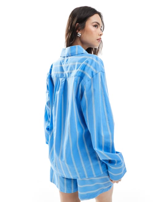 ASOS DESIGN oversized cotton poplin shirt with contrast stripe details