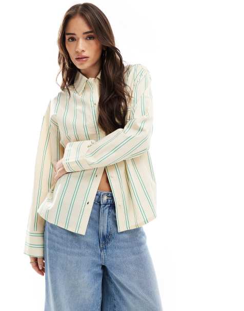 ASOS DESIGN oversized cotton poplin shirt with contrast stripe details - view 1