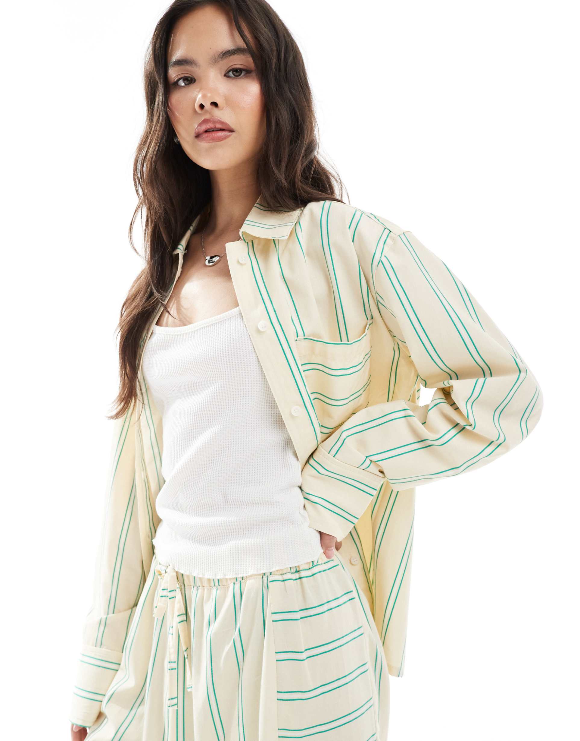 asos design oversized cotton poplin shirt with contrast stripe details