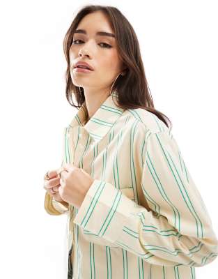 Asos Design Oversized Cotton Poplin Shirt With Contrast Stripe Details-yellow In Neutral