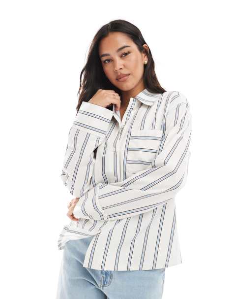 ASOS DESIGN oversized cotton poplin shirt with contrast stripe details - view 1