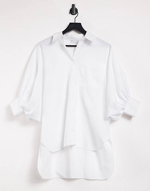 Women Shirts & Blouses/oversized cotton shirt with 3/4 volume sleeves in ivory 