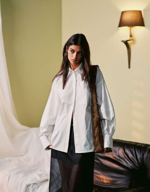 ASOS DESIGN oversized cotton shirt with open back detail in white, 3 of 4