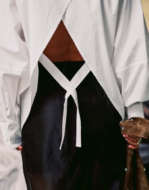 ASOS DESIGN oversized cotton shirt with open back detail in white, 4 of 4