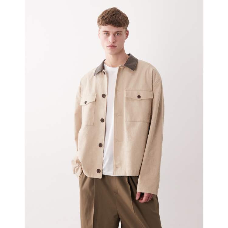 ASOS DESIGN oversized cotton textured harrington jacket with faux