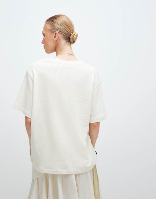 ASOS DESIGN - Oversized cremehvid T-shirt i tekstureret jersey, 2 af 7