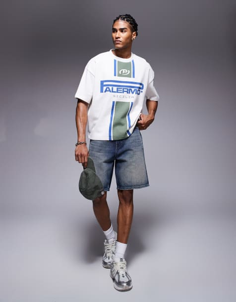 ASOS DESIGN - Oversized cremehvid T-shirt med firkantet pasform, vaffeltekstur og grafisk Palermo-print - view 1