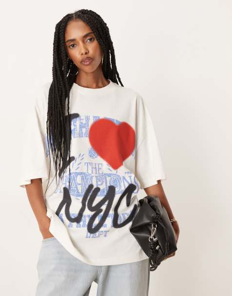 ASOS DESIGN - Oversized cremehvid T-shirt med grafisk NYC-print - view 1